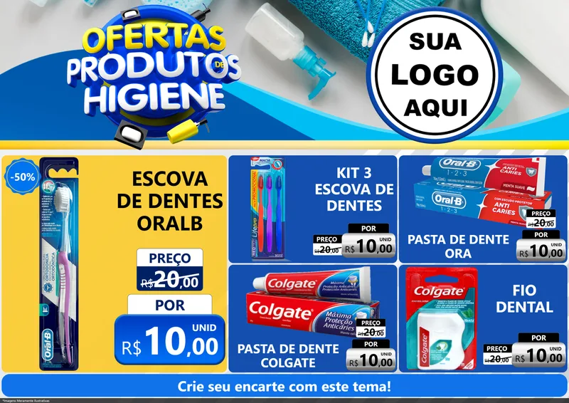 Modelo de Encarte para Encarte A4 Horizontal com o tema Ofertas Produtos de Higiene para Higiene Pessoal