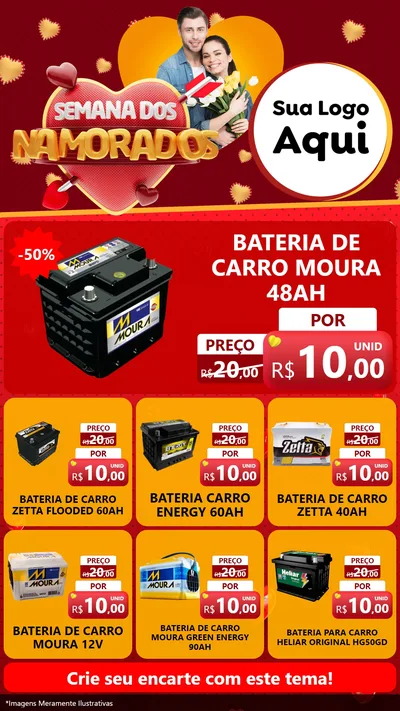 Modelo de Rede Social para Stories com o tema Semana dos Namorados para Baterias Elétricas