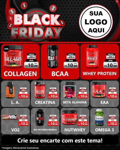 Modelo de Rede Social para Feed Instagram com o tema Black Friday para Suplementos alimentares