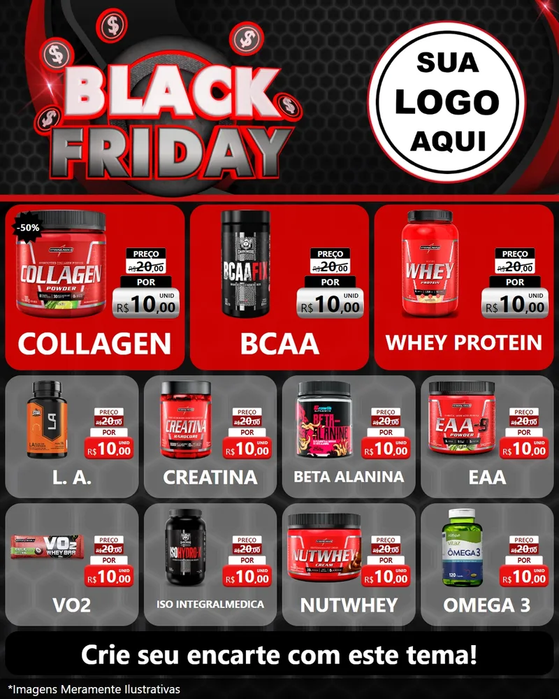 Modelo de Rede Social para Feed Instagram com o tema Black Friday para Suplementos alimentares