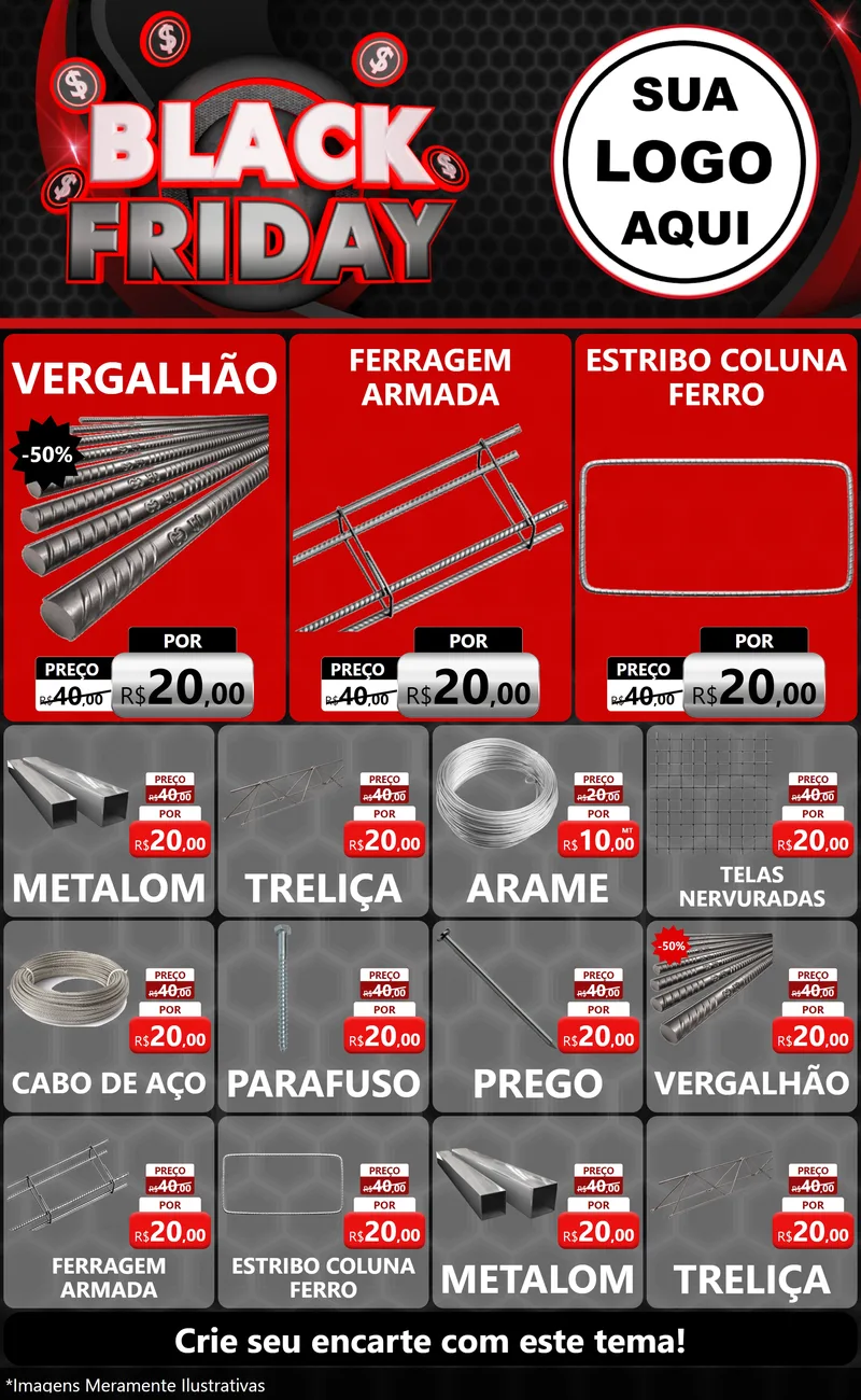 Modelo de Encarte para Encarte Grande com o tema Black Friday para Ferragens