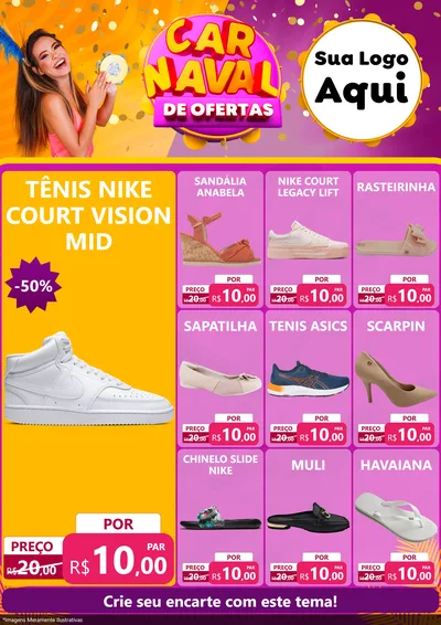 Modelo de Encarte para Encarte A4 Vertical com o tema Carnaval de Ofertas para Calçados