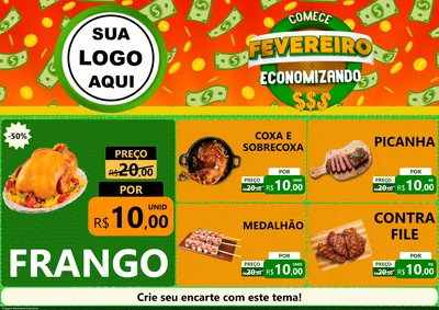 Modelo de Encarte para Encarte A4 Horizontal com o tema Comece Fevereiro Economizando para Assados