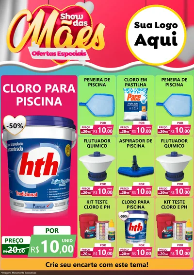 Modelo de Encarte para Encarte A4 Vertical com o tema Show das Mães - Ofertas Especiais para Produtos para Piscina