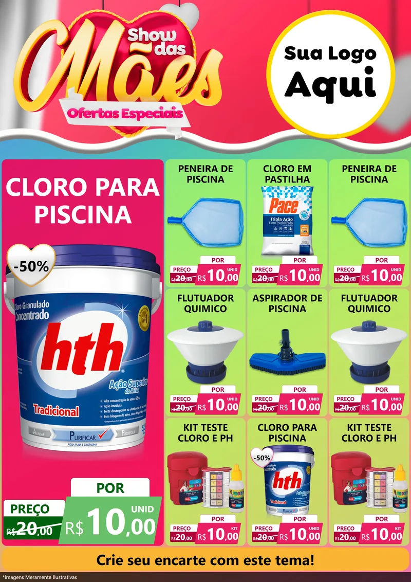 Modelo de Encarte para Encarte A4 Vertical com o tema Show das Mães - Ofertas Especiais para Produtos para Piscina