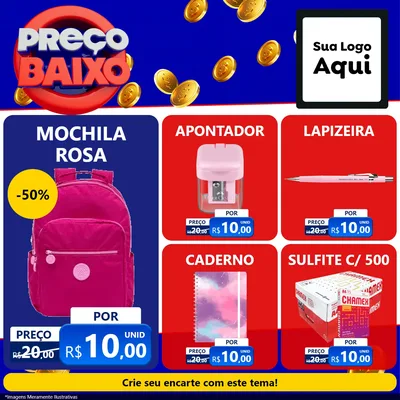 Modelo de Rede Social para Feed Facebook com o tema Preço Baixo para Papelaria