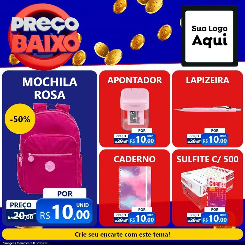 Modelo de Rede Social para Feed Facebook com o tema Preço Baixo para Papelaria