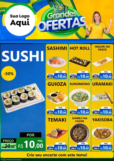 Modelo de Encarte para Encarte A4 Vertical com o tema Grandes Ofertas para Comida japonesa
