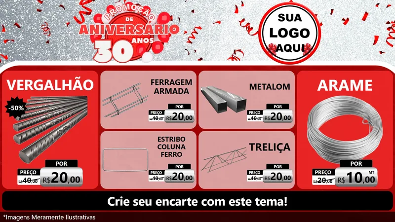 Modelo de TV para TV Horizontal com o tema Promoção de Aniversário - 30 Anos para Ferragens
