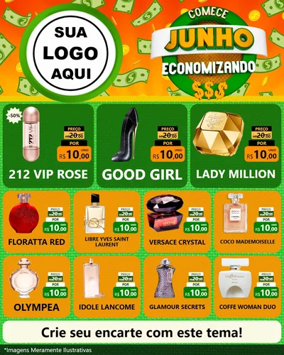 Modelo de Rede Social para Feed Instagram com o tema Comece Junho Economizando para Perfumes