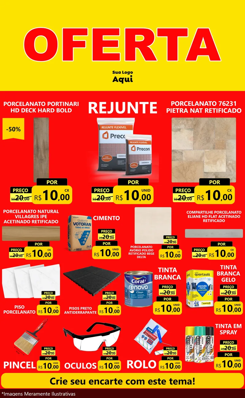 Modelo de Encarte para Encarte Grande com o tema OFERTA - Vermelho Cartaz para Pisos e revestimentos
