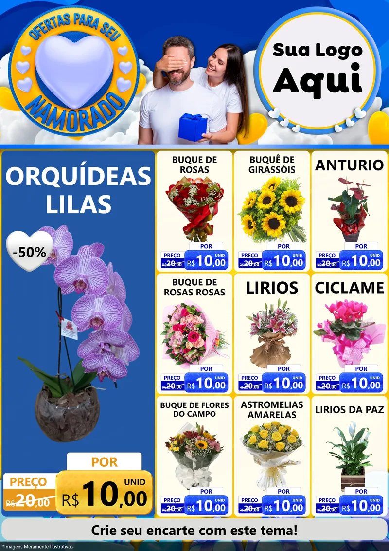 Modelo de Encarte para Encarte A4 Vertical com o tema Ofertas Para Seu Namorado para Floricultura e jardim