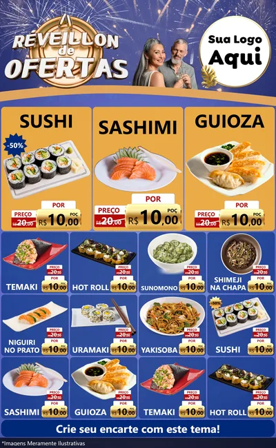 Modelo de Encarte para Encarte Grande com o tema Réveillon de Ofertas para Comida japonesa