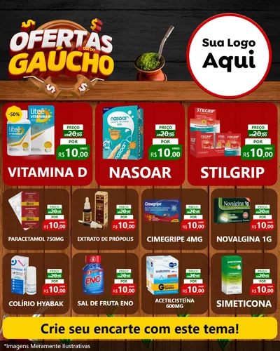 Modelo de Rede Social para Feed Instagram com o tema Ofertas Dia do Gaúcho para Farmácia