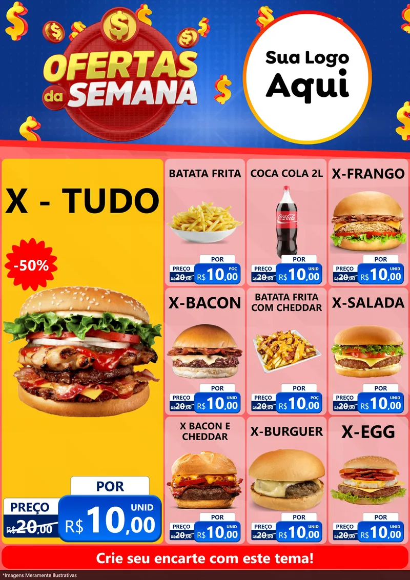 Modelo de Encarte para Encarte A4 Vertical com o tema Ofertas Da Semana para Hamburgueria