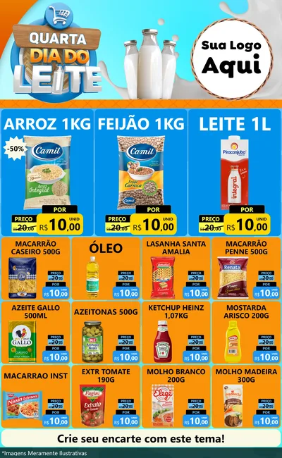 Modelo de Encarte para Encarte Grande com o tema Quarta Dia do Leite para Supermercado