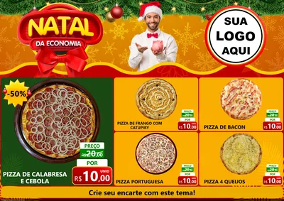 Modelo de Encarte para Encarte A4 Horizontal com o tema Natal da Economia para Pizzaria