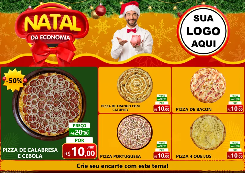 Modelo de Encarte para Encarte A4 Horizontal com o tema Natal da Economia para Pizzaria