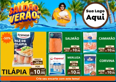 Modelo de Encarte para Encarte A4 Horizontal com o tema Saldão de Verão para Peixaria