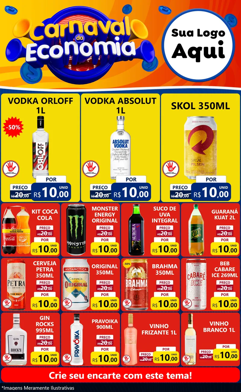 Modelo de Encarte para Encarte Grande com o tema Carnaval da Economia para Distribuidora de bebidas