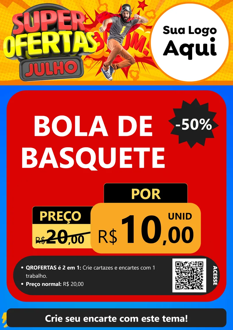 Modelo de Cartaz para Cartaz A4 Vertical com o tema Super Ofertas Julho para Artigos Esportivos