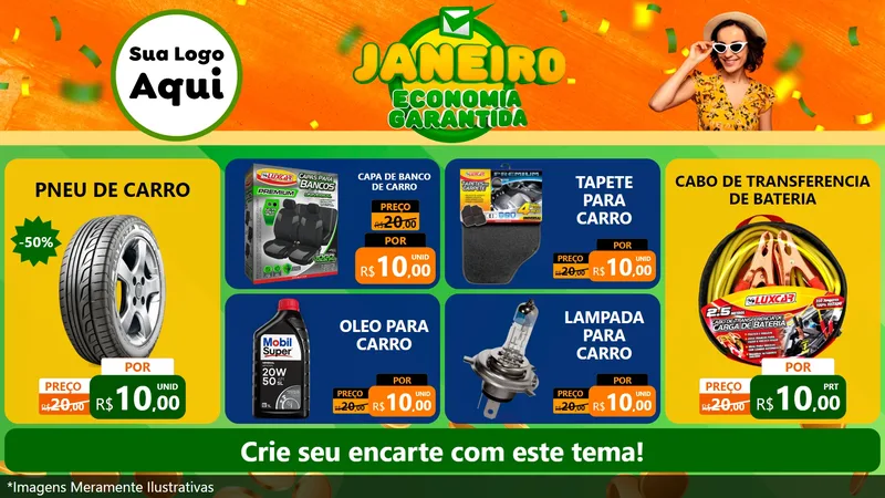 Modelo de TV para TV Horizontal com o tema Janeiro - Economia Garantida para Auto peças