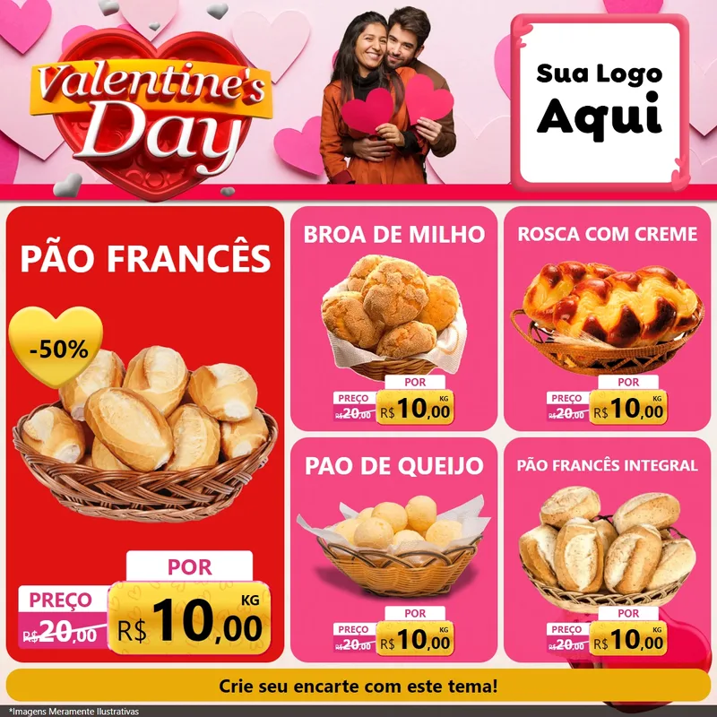 Modelo de Rede Social para Feed Facebook com o tema Valentine's Day para Padaria