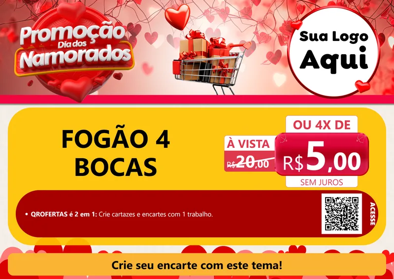 Modelo de Cartaz para Cartaz A4 Horizontal com o tema Promoção Dia dos Namorados para Móveis e Eletro