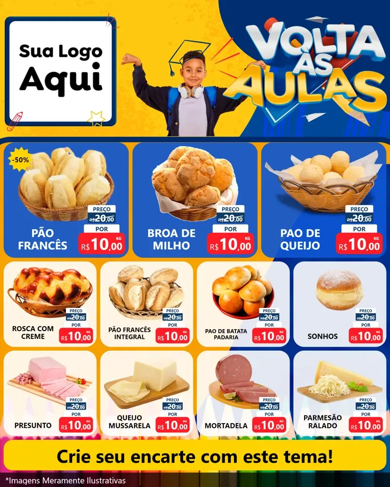 Modelo de Rede Social para Feed Instagram com o tema Volta Às Aulas para Padaria