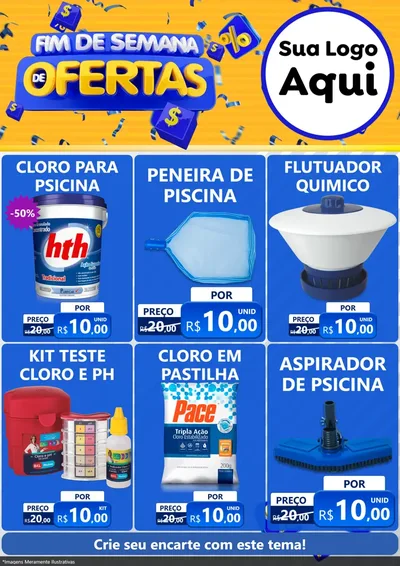Modelo de Encarte para Encarte A4 Vertical com o tema Fim de Semana de Ofertas para Produtos para Piscina
