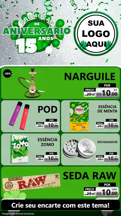 Modelo de TV para TV Vertical com o tema Promoção de Aniversário - 15 Anos para Tabacaria