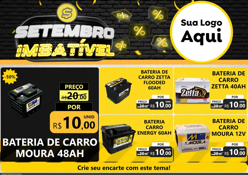 Modelo de Encarte para Encarte A4 Horizontal com o tema Setembro Imbatível para Baterias Elétricas