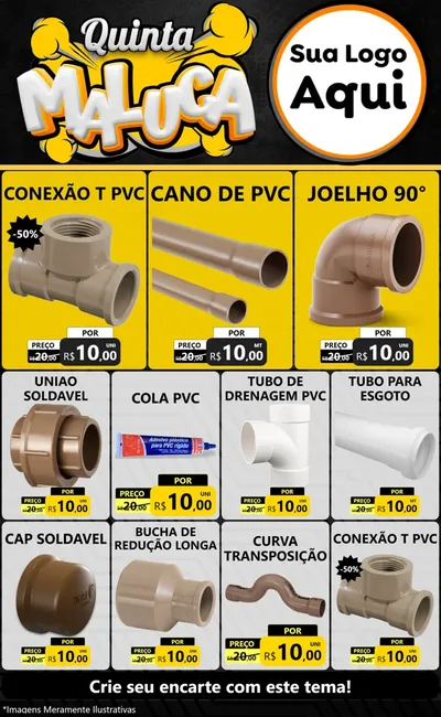 Modelo de Encarte para Encarte Grande com o tema Quinta Maluca para Tubos e conexões