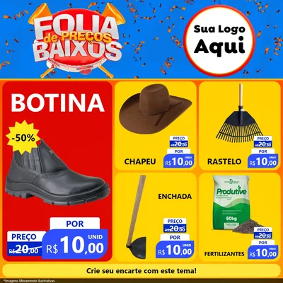 Modelo de Rede Social para Feed Facebook com o tema Folia de Preços Baixos para Agropecuária