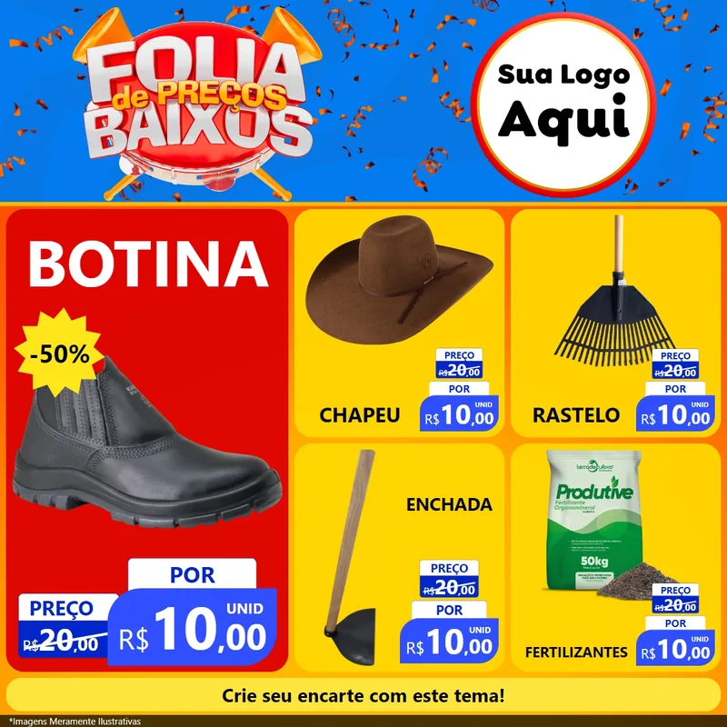 Modelo de Rede Social para Feed Facebook com o tema Folia de Preços Baixos para Agropecuária