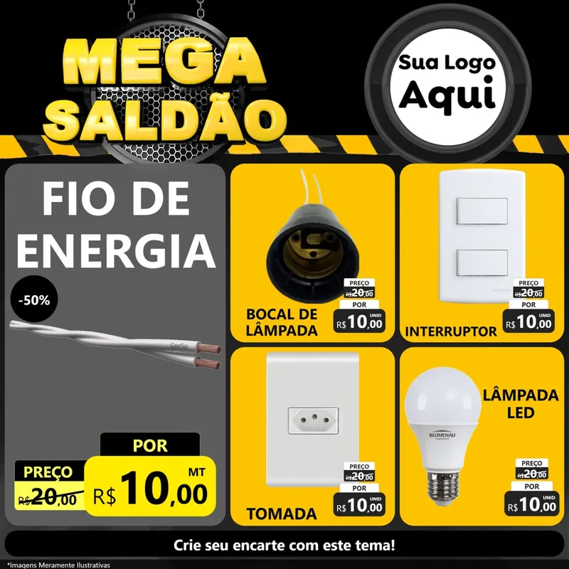 Modelo de Rede Social para Feed Facebook com o tema Mega Saldão para Materiais Elétricos