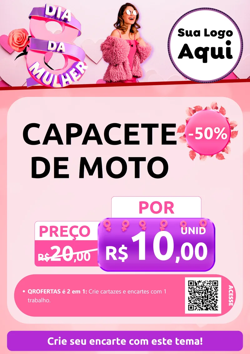 Modelo de Cartaz para Cartaz A4 Vertical com o tema Dia da Mulher para Moto peças
