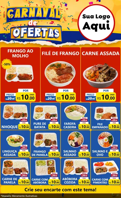 Modelo de Encarte para Encarte Grande com o tema Carnaval de Ofertas para Restaurante