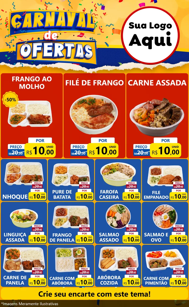 Modelo de Encarte para Encarte Grande com o tema Carnaval de Ofertas para Restaurante