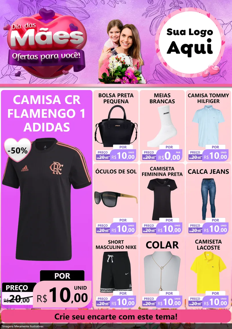 Modelo de Encarte para Encarte A4 Vertical com o tema Dia das Mães Ofertas para Você! para Roupas e acessórios