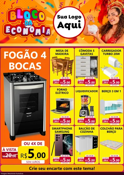 Modelo de Encarte para Encarte A4 Vertical com o tema Bloco da Economia para Móveis e Eletro