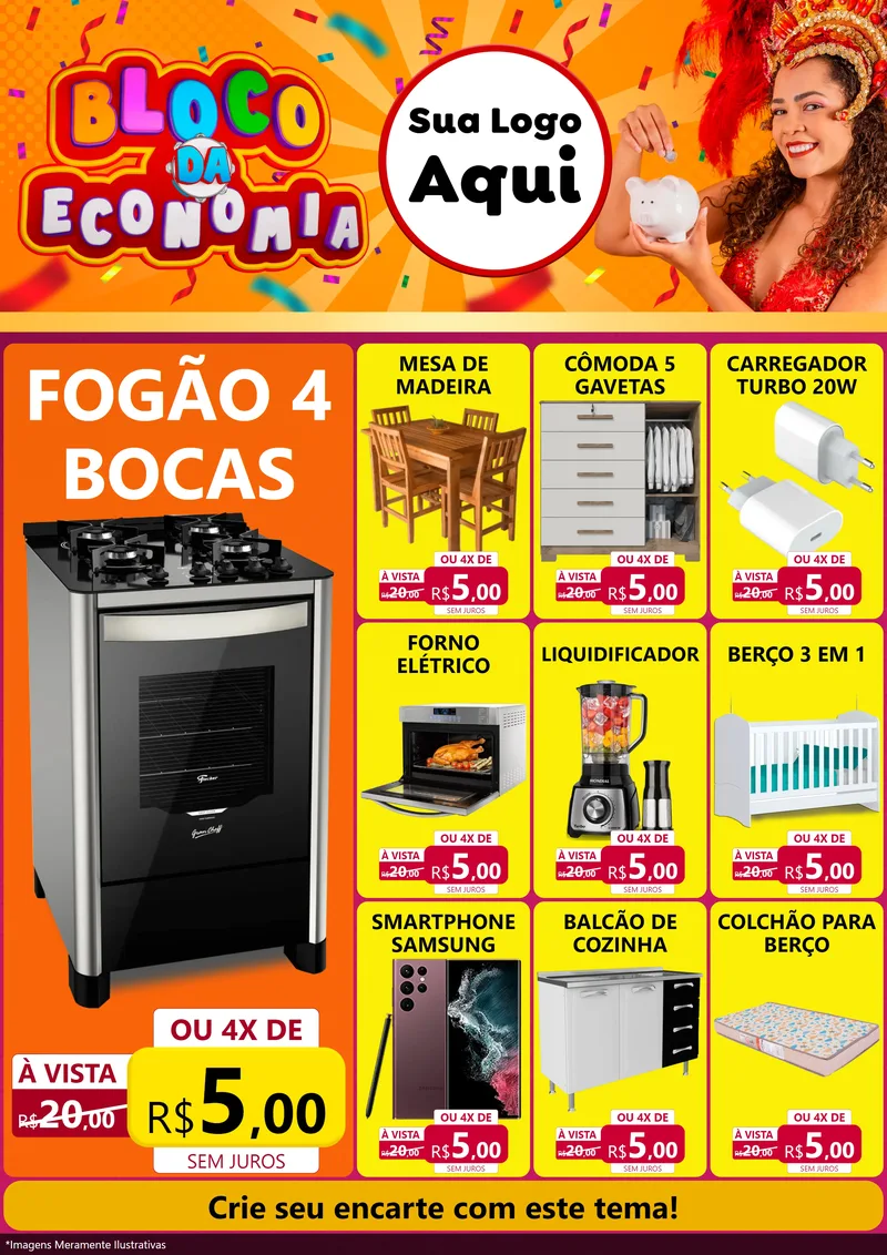 Modelo de Encarte para Encarte A4 Vertical com o tema Bloco da Economia para Móveis e Eletro