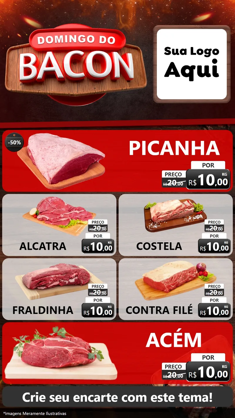 Modelo de TV para TV Vertical com o tema Domingo do Bacon para Açougue