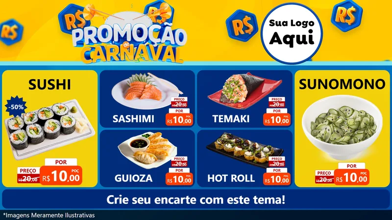 Modelo de TV para TV Horizontal com o tema Promoção de Carnaval para Comida japonesa