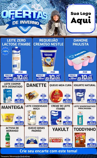 Modelo de Encarte para Encarte Grande com o tema Ofertas de Inverno para Frios e Laticínios