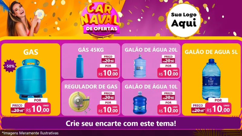 Modelo de TV para TV Horizontal com o tema Carnaval de Ofertas para Água e gás