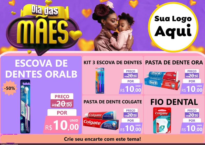 Modelo de Encarte para Encarte A4 Horizontal com o tema Dia das Mães para Higiene Pessoal