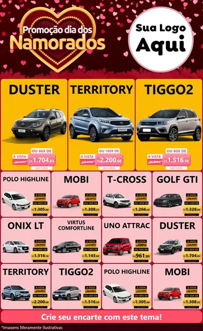 Modelo de Encarte para Encarte Grande com o tema Promoção Dia Dos Namorados para Concessionaria de Carros