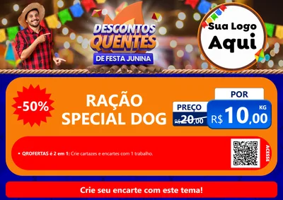 Modelo de Cartaz para Cartaz A4 Horizontal com o tema Descontos Quentes de Festa Junina para Pet Shop