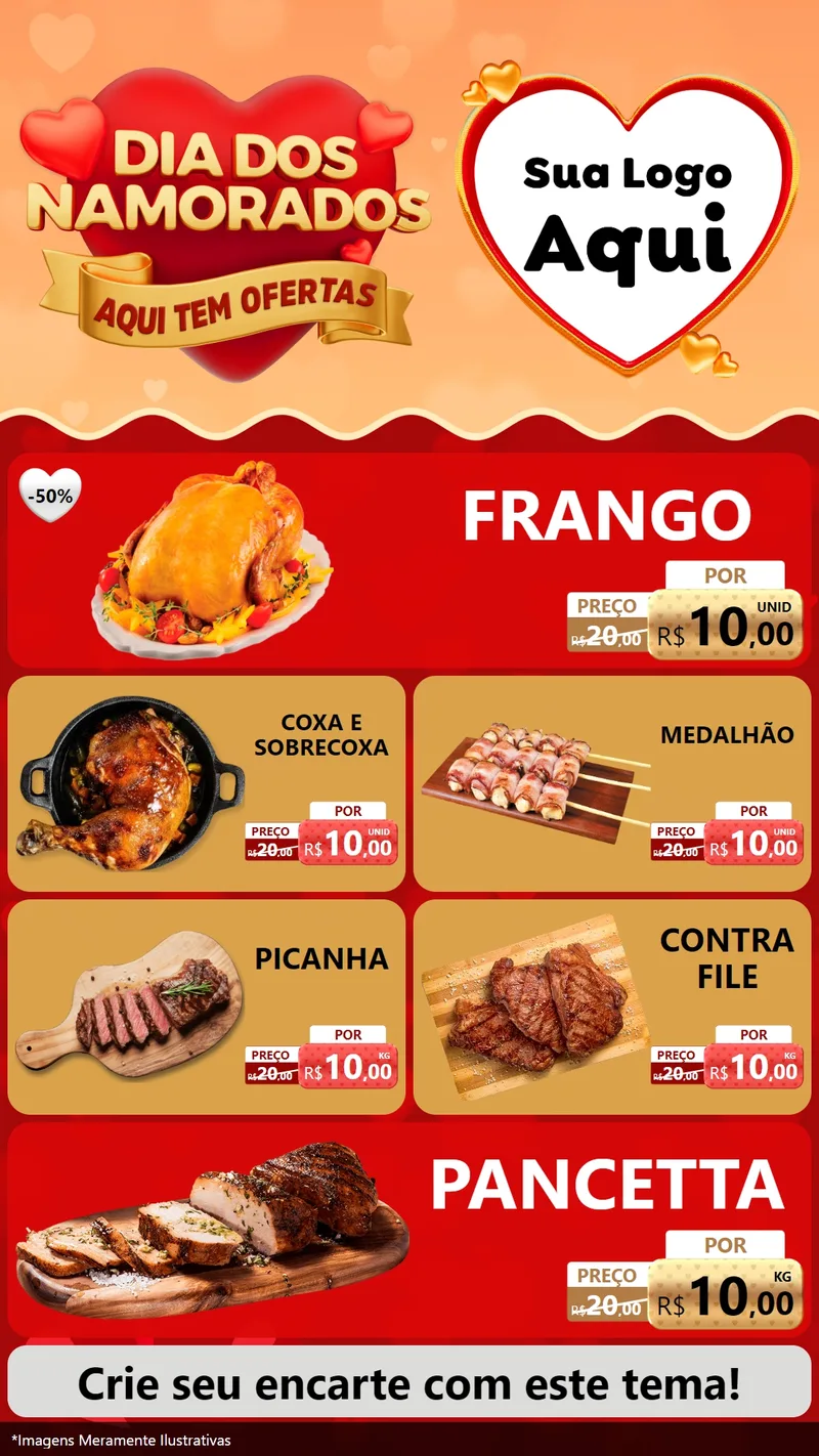 Modelo de TV para TV Vertical com o tema Dia dos Namorados - Aqui Tem Ofertas para Assados